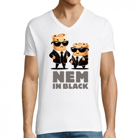 T-shirt homme col V blanc Nem in black (Ted Boundy,Fruits & Légumes,Humour,Détournements)