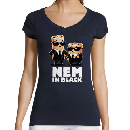 T-shirt femme col V bleu marine Nem in black (Ted Boundy,Fruits & Légumes,Humour,Détournements)