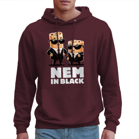 Sweat homme à capuche bordeaux Nem in black (Ted Boundy,Fruits & Légumes,Humour,Détournements)