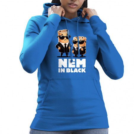 Sweat femme à capuche bleu royal Nem in black (Ted Boundy,Fruits & Légumes,Humour,Détournements)