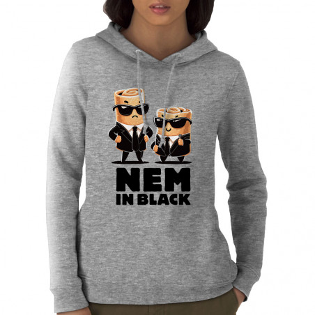 Sweat femme à capuche coton bio gris chiné Nem in black (Ted Boundy,Fruits & Légumes,Humour,Détournements)