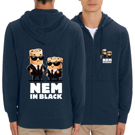 Sweat homme zippé à capuche coton bio bleu marine Nem in black (Ted Boundy,Fruits & Légumes,Humour,Détournements)