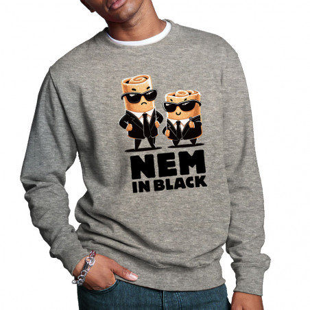 Sweat homme col rond gris chiné Nem in black (Ted Boundy,Fruits & Légumes,Humour,Détournements)