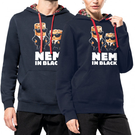 Sweat capuche à motifs unisexe bleu marine et rouge tartan Nem in black (Ted Boundy,Fruits & Légumes,Humour,Détournements)