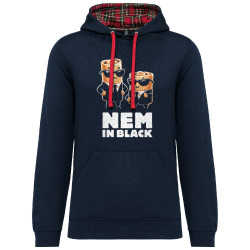 Sweat capuche à motifs unisexe bleu marine et rouge tartan Nem in black (Ted Boundy,Fruits & Légumes,Humour,Détournements)