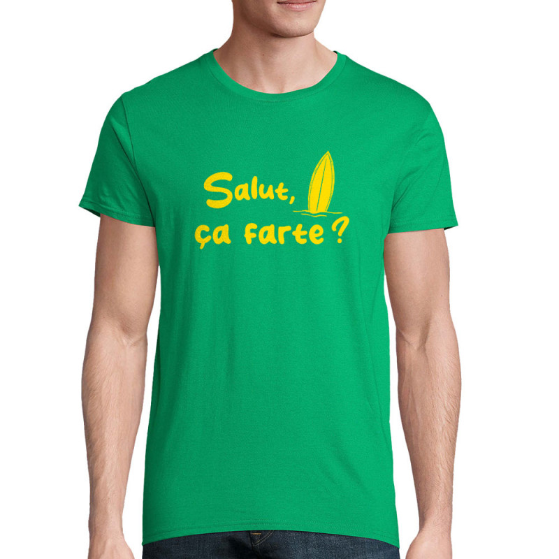 T-shirt homme coton bio vert prairie Salut ça farte (Gondrax,Slogans Débiles,Films/Séries,Skate)