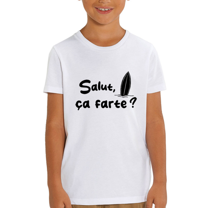 T-shirt enfant coton bio blanc Salut ça farte (Gondrax,Slogans Débiles,Films/Séries,Skate)
