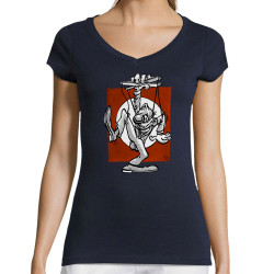 T-shirt femme col V bleu marine Pantin (Laul)