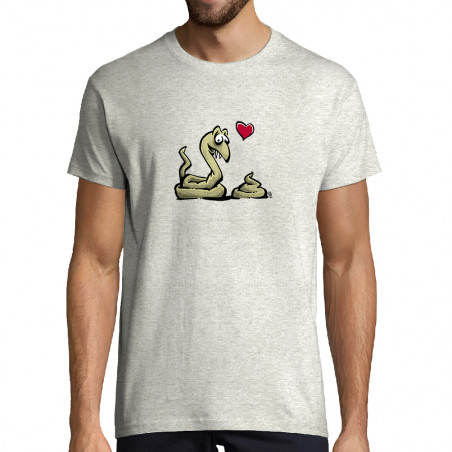 Tee-shirt homme blanc chiné Coup de foudre (Laul,Animaux,Humour)