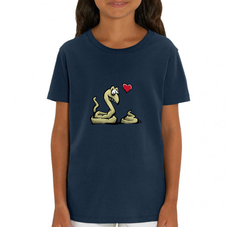 T-shirt enfant coton bio bleu marine Coup de foudre (Laul,Animaux,Humour)
