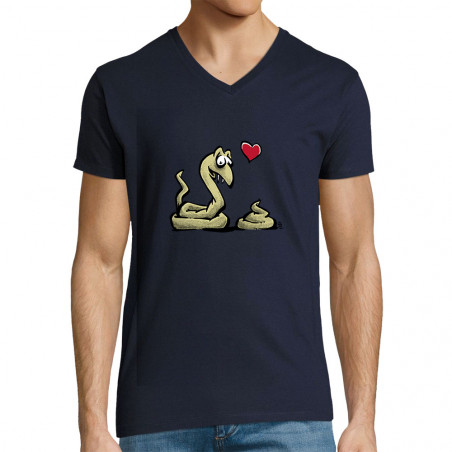 T-shirt homme col V bleu marine Coup de foudre (Laul,Animaux,Humour)