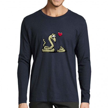 T-shirt homme manches longues bleu marine Coup de foudre (Laul,Animaux,Humour)