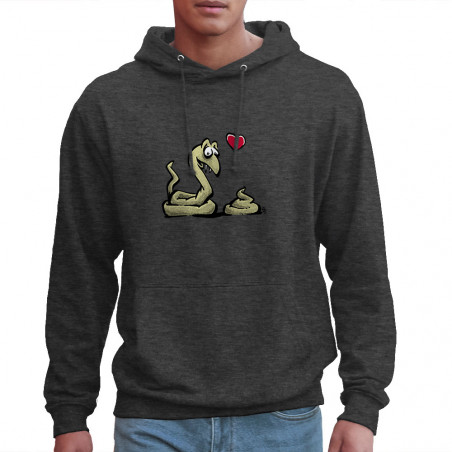 Sweat homme à capuche gris anthracite Coup de foudre (Laul,Animaux,Humour)