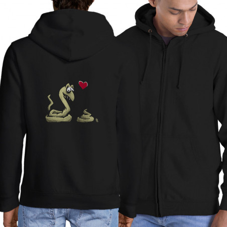 Sweat homme à capuche zippé noir Coup de foudre (Laul,Animaux,Humour)