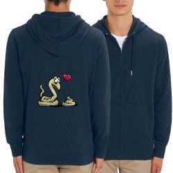 Sweat homme zippé à capuche coton bio bleu marine Coup de foudre (Laul,Animaux,Humour)
