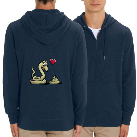 Sweat homme zippé à capuche coton bio bleu marine Coup de foudre (Laul,Animaux,Humour)