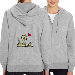 Sweat femme zippé à capuche coton bio gris chiné Coup de foudre (Laul,Animaux,Humour)