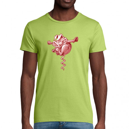T-shirt homme coton bio vert pomme Tire-cochon (Laul,Animaux,Humour)