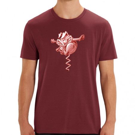 T-shirt homme coton bio bordeaux Tire-cochon (Laul,Animaux,Humour)