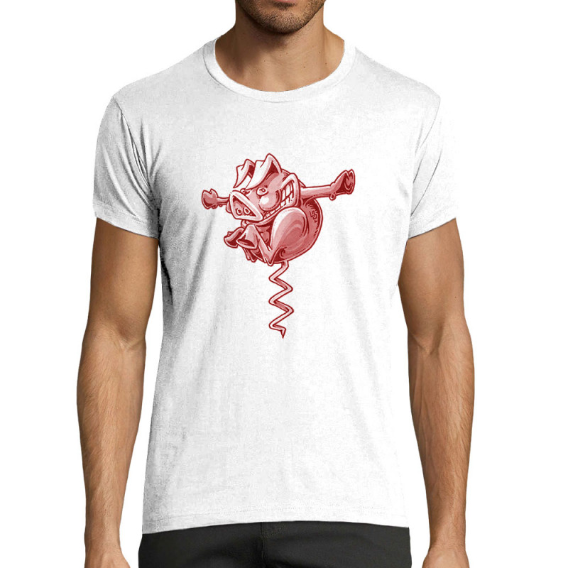 T-shirt homme fit blanc Tire-cochon (Laul,Animaux,Humour)