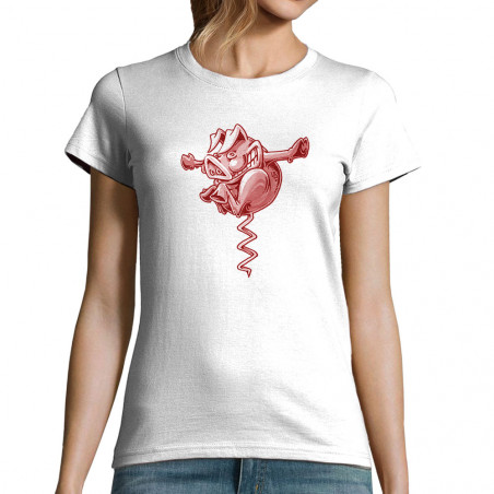 T-shirt femme blanc Tire-cochon (Laul,Animaux,Humour)