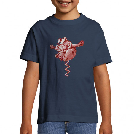 T-shirt enfant bleu denim Tire-cochon (Laul,Animaux,Humour)
