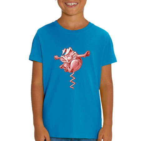T-shirt enfant coton bio bleu azur Tire-cochon (Laul,Animaux,Humour)