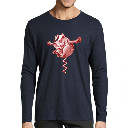 T-shirt homme manches longues bleu marine Tire-cochon (Laul,Animaux,Humour)