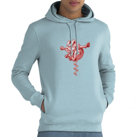 Sweat homme à capuche coton bio bleu ciel Tire-cochon (Laul,Animaux,Humour)