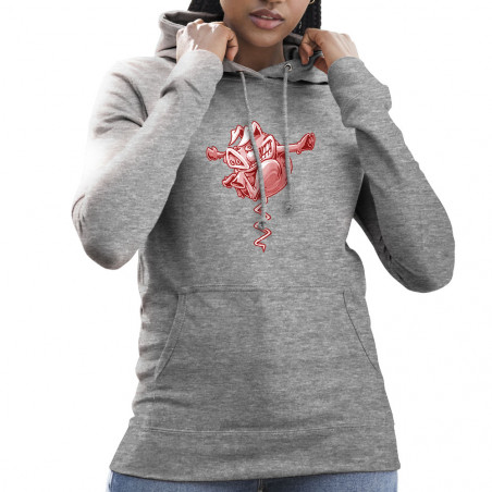Sweat femme à capuche gris chiné Tire-cochon (Laul,Animaux,Humour)
