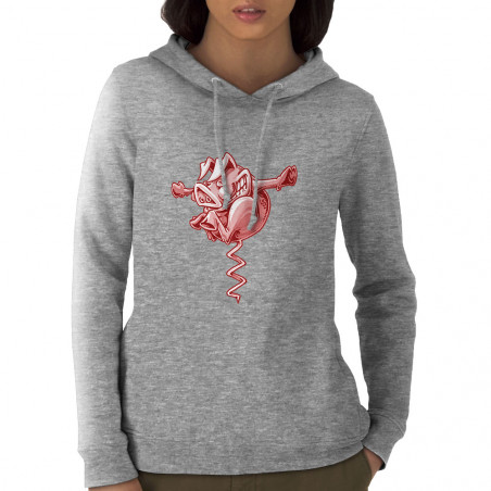Sweat femme à capuche coton bio gris chiné Tire-cochon (Laul,Animaux,Humour)