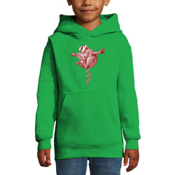 Sweat enfant à capuche vert prairie Tire-cochon (Laul,Animaux,Humour)