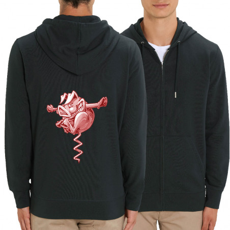 Sweat homme zippé à capuche coton bio noir Tire-cochon (Laul,Animaux,Humour)
