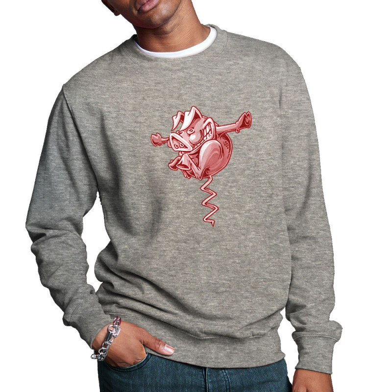 Sweat homme col rond gris chiné Tire-cochon (Laul,Animaux,Humour)