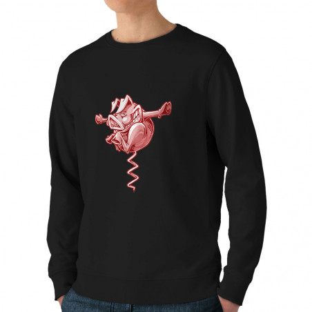 Sweat homme bio col rond noir Tire-cochon (Laul,Animaux,Humour)