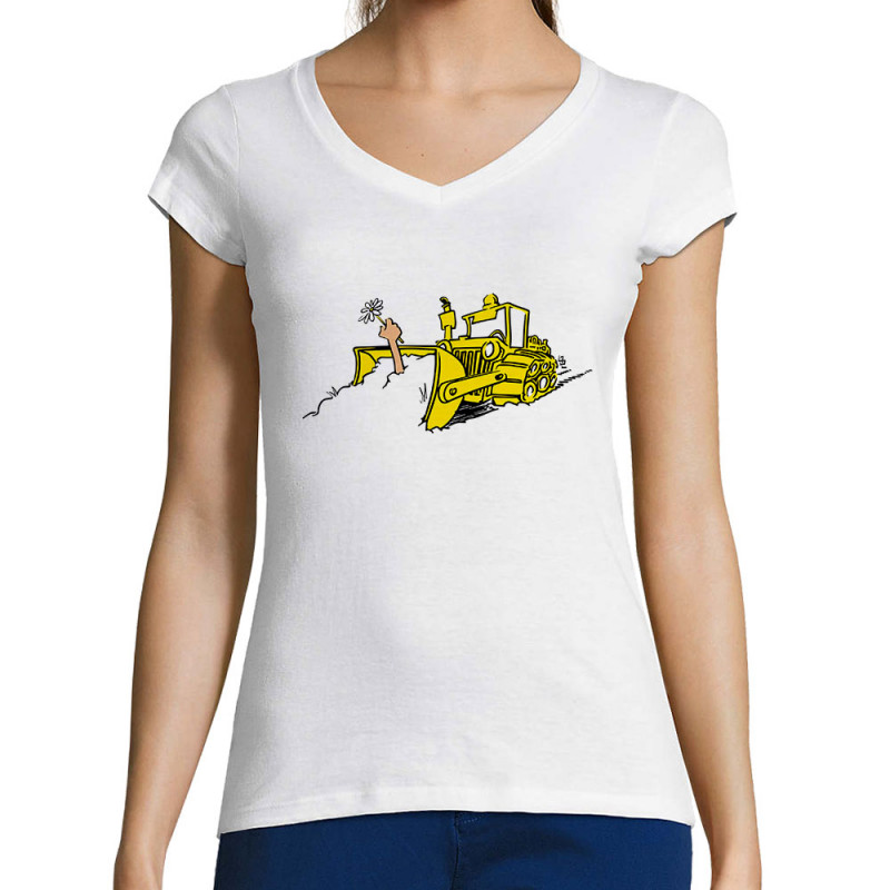 T-shirt femme col V blanc Ecolo-sceptique (Laul,Ecologie)