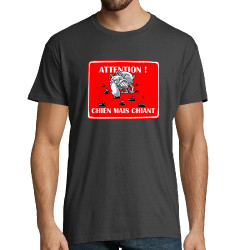 Tee-shirt homme gris souris Attention chien mais chiant (Laul,Animaux,Humour)