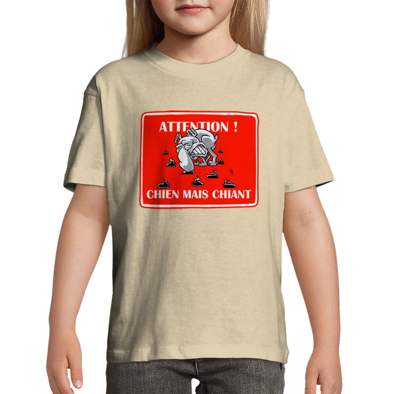 T-shirt enfant sable Attention chien mais chiant (Laul,Animaux,Humour)