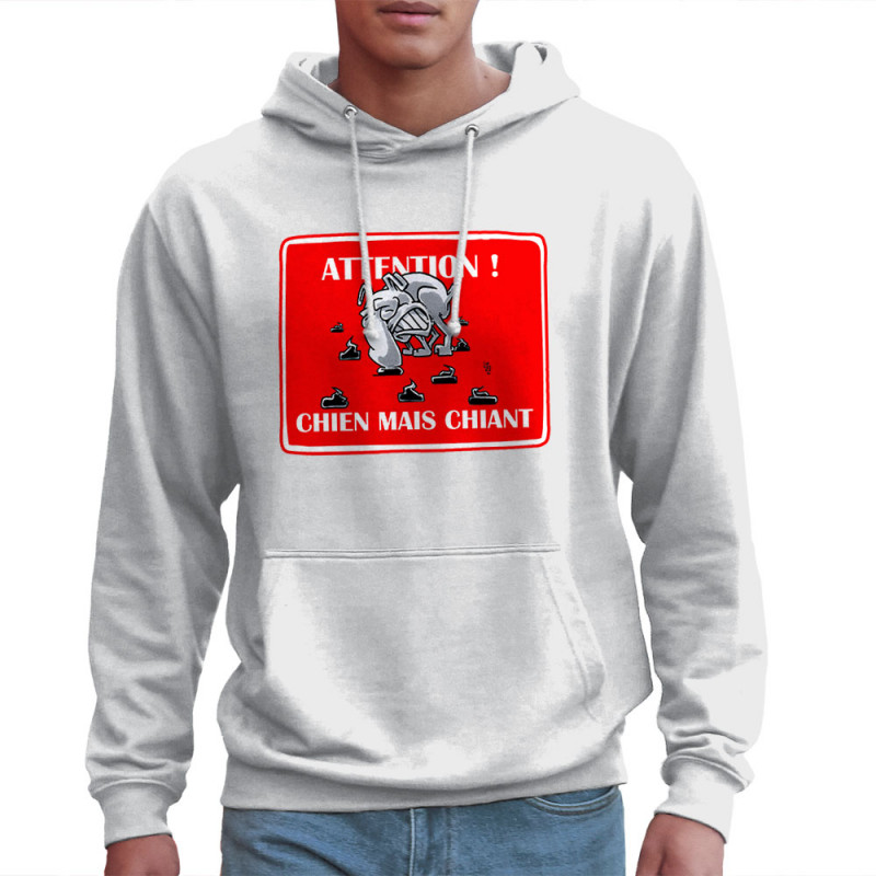 Sweat homme à capuche blanc Attention chien mais chiant (Laul,Animaux,Humour)