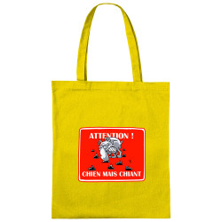 Sac shopping en toile jaune Attention chien mais chiant (Laul,Animaux,Humour)