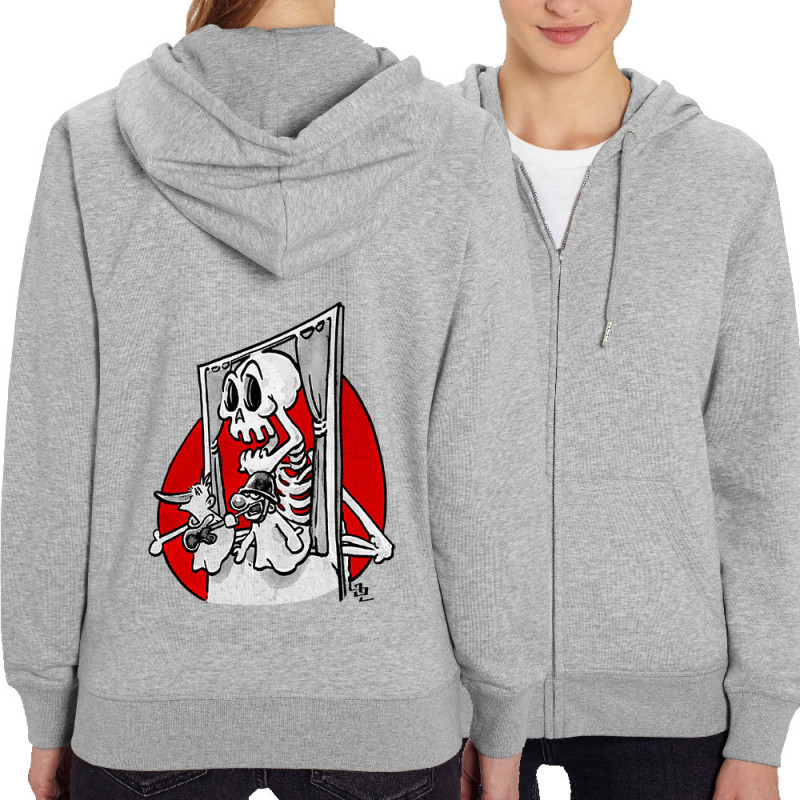 Sweat femme zippé à capuche coton bio gris chiné Danse la mort (Laul,Têtes de morts)