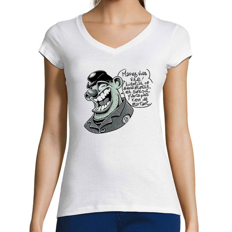 T-shirt femme col V blanc Marrez-vous (Laul)