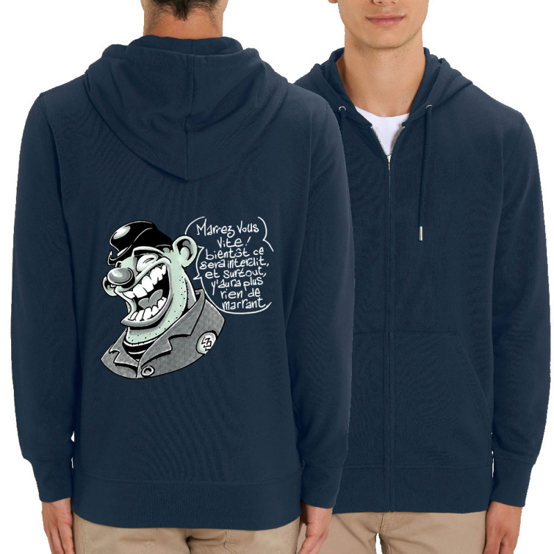 Sweat homme zippé à capuche coton bio bleu marine Marrez-vous (Laul)
