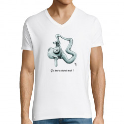 T-shirt homme col V blanc Ça sera sans moi (Laul)
