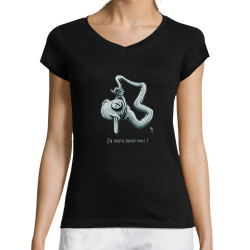 T-shirt femme col V noir Ça sera sans moi (Laul)