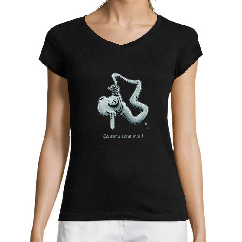 T-shirt femme col V noir Ça sera sans moi (Laul)
