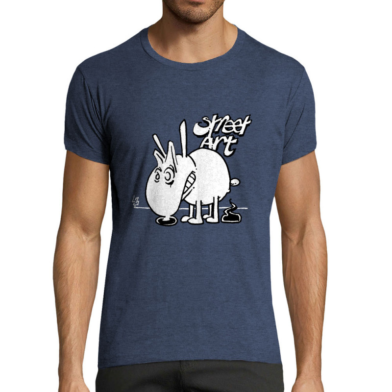 T-shirt homme fit bleu denim chiné Street Art (Laul,Animaux,Humour)