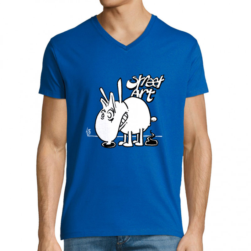 T-shirt homme col V bleu royal Street Art (Laul,Animaux,Humour)