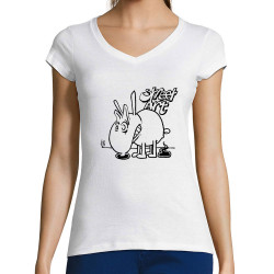 T-shirt femme col V blanc Street Art (Laul,Animaux,Humour)