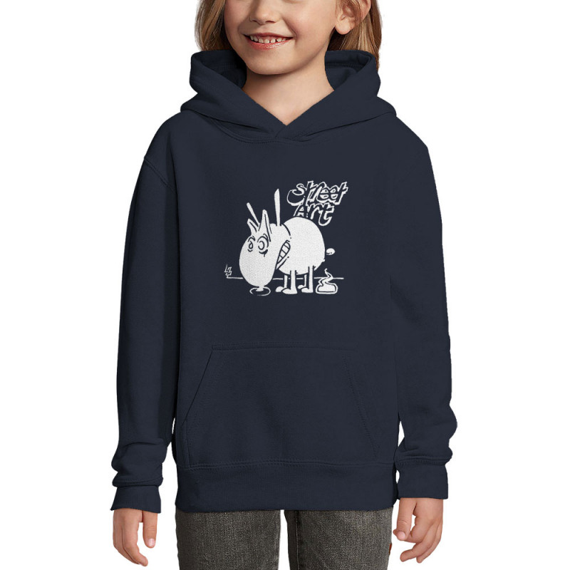 Sweat enfant à capuche bleu marine Street Art (Laul,Animaux,Humour)